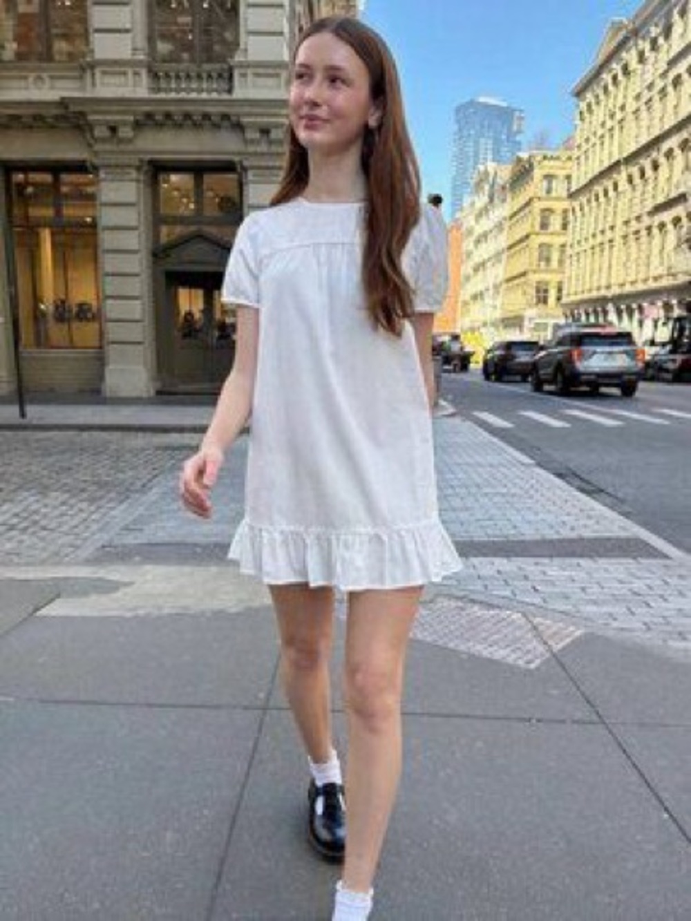 NWT Brandy Melville babydoll' White Ruffle Hem Short Sleeve Dress 🥰
